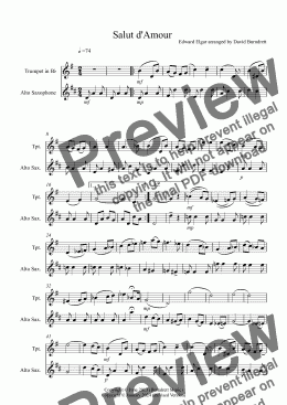 page one of Salut d'Amour for Trumpet and Alto Saxophone Duet