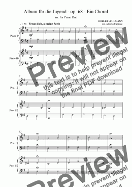 page one of Album für die Jugend - op. 68 - Ein Choral - arr. for Piano Duo
