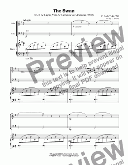 page one of The Swan / Le Cygne for very easy piano trio