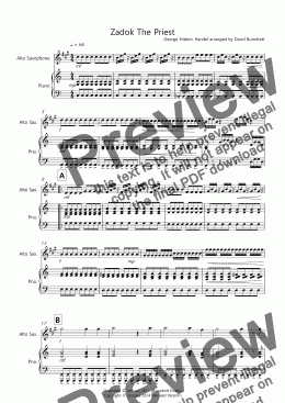 page one of Zadok The Priest for Alto Saxophone and Piano