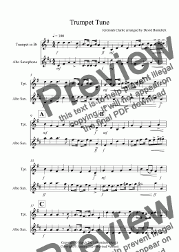 page one of Trumpet Tune for Trumpet and Alto Saxophone Duet