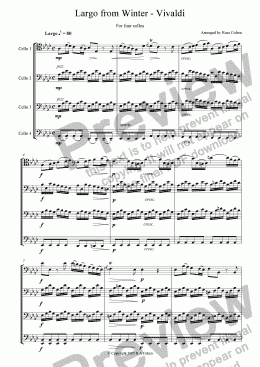 page one of Vivaldi - LARGO FROM WINTER - for cello quartet