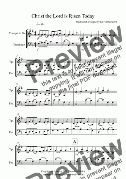 page one of Christ the Lord is Risen Today for Trumpet and Trombone Duet
