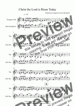 page one of Christ the Lord is Risen Today for Trumpet and Alto Saxophone Duet