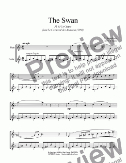 page one of The Swan / Le Cygne for very easy flute/violin and guitar