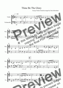 page one of Thine Be The Glory for Violin and Cello Duet