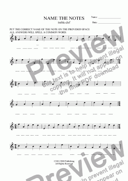 page one of Note Name Review - Treble