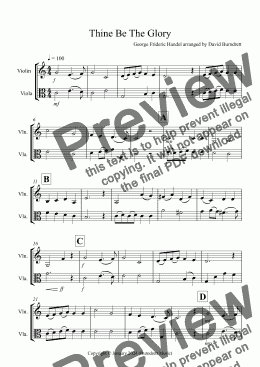 page one of Thine Be The Glory for Violin and Viola Duet