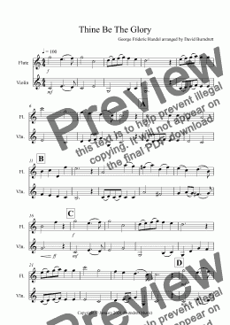 page one of Thine Be The Glory for Flute and Violin