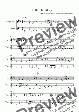 page one of Thine Be The Glory for Trumpet and Violin Duet