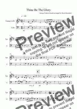 page one of Thine Be The Glory for Trumpet and Cello Duet