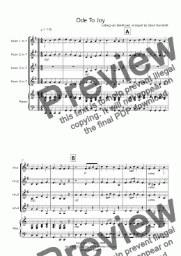 page one of Ode To Joy for Horn Quartet