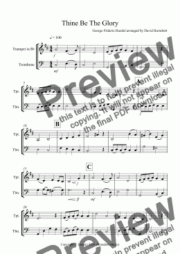 page one of Thine Be The Glory for Trumpet and Trombone Duet