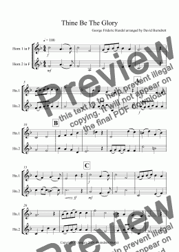 page one of Thine Be The Glory for Horn Duet
