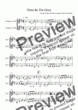 page one of Thine Be The Glory for Trumpet Duet