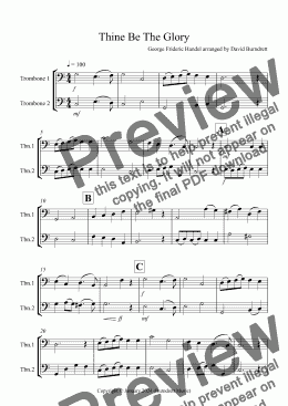 page one of Thine Be The Glory for Trombone Duet