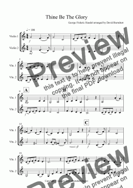 page one of Thine Be The Glory for Violin Duet