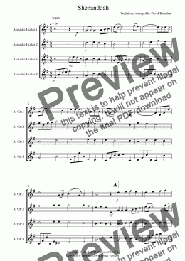 page one of Shenandoah for Guitar Quartet