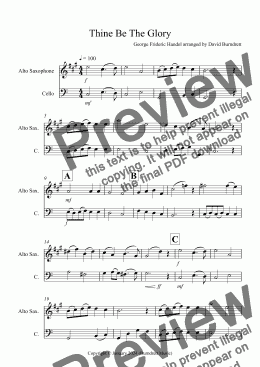 page one of Thine Be The Glory for Alto Saxophone and Cello Duet