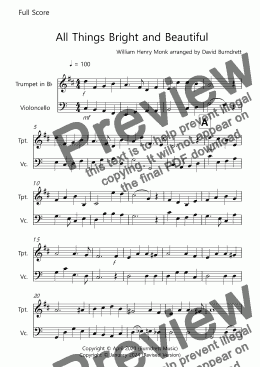 page one of All Things Bright and Beautiful for Trumpet and Cello Duet