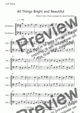 page one of All Things Bright and Beautiful for Trombone Duet