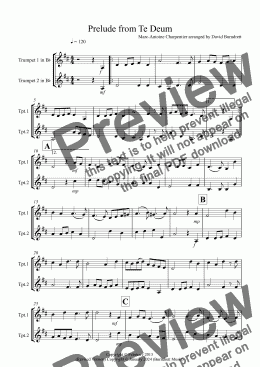 page one of Prelude from Te Deum for Trumpet Duet