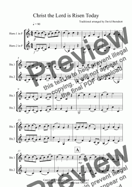page one of Christ the Lord is Risen Today for Horn Duet