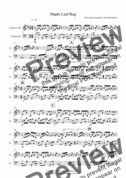page one of Maple Leaf Rag for Clarinet and Cello Duet