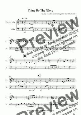 page one of Thine Be The Glory for Clarinet and Cello Duet