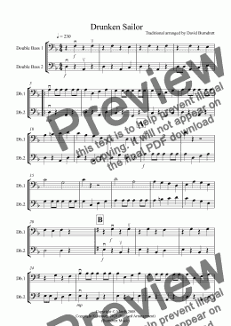 page one of Drunken Sailor for Double Bass Duet