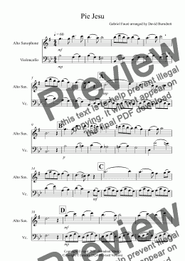 page one of Pie Jesu (from Requiem) for Alto Saxophone and Cello Duet