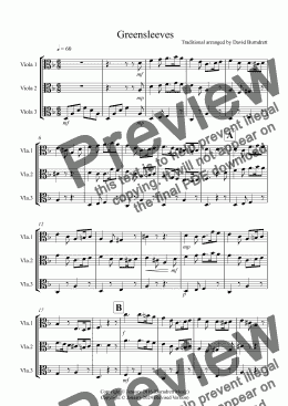 page one of Greensleeves for Viola Trio