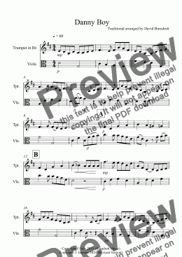 page one of Danny Boy for Trumpet and Viola and Duet