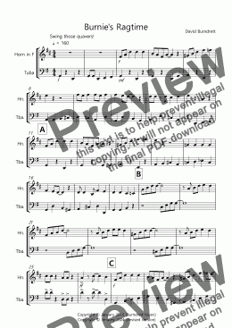 page one of Burnie's Ragtime for Horn and Tuba Duet