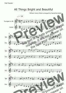 page one of All Things Bright and Beautiful for Trumpet and Violin Duet