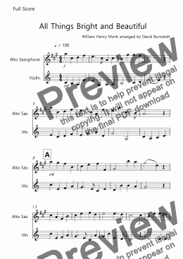 page one of All Things Bright and Beautiful for Alto Saxophone and Violin Duet