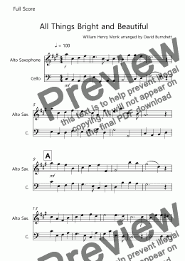 page one of All Things Bright and Beautiful for Alto Saxophone and Cello Duet