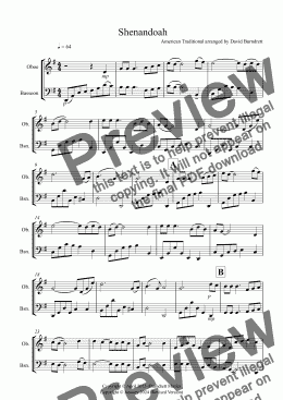 page one of Shenandoah for Oboe and Bassoon Duet