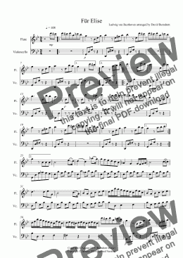 page one of Für Elise for Flute and Cello Duet