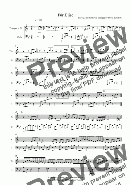 page one of Für Elise for Trumpet and Cello Duet
