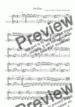 page one of Für Elise for Cello and Double Bass Duet