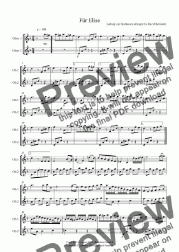 page one of Für Elise for Oboe Duet
