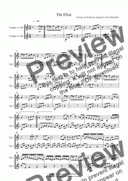 page one of Für Elise for Trumpet Duet