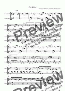 page one of Für Elise for Horn Duet
