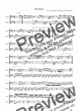page one of Für Elise for Tuba Duet