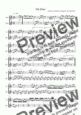 page one of Für Elise for Flute and Oboe Duet