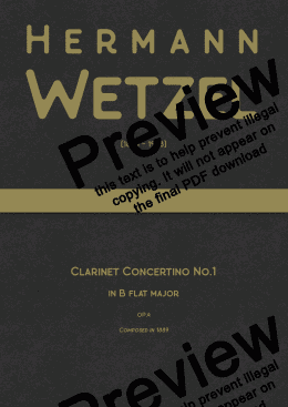 page one of Wetzel - Clarinet Concertino No.1 in B flat major