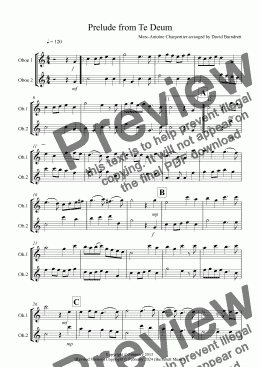 page one of Prelude from Te Deum for Oboe Duet