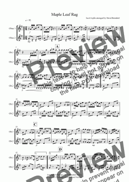 page one of Maple Leaf Rag for Oboe Duet