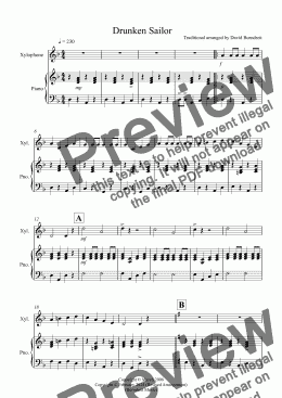 page one of Drunken Sailor for Xylophone and Piano